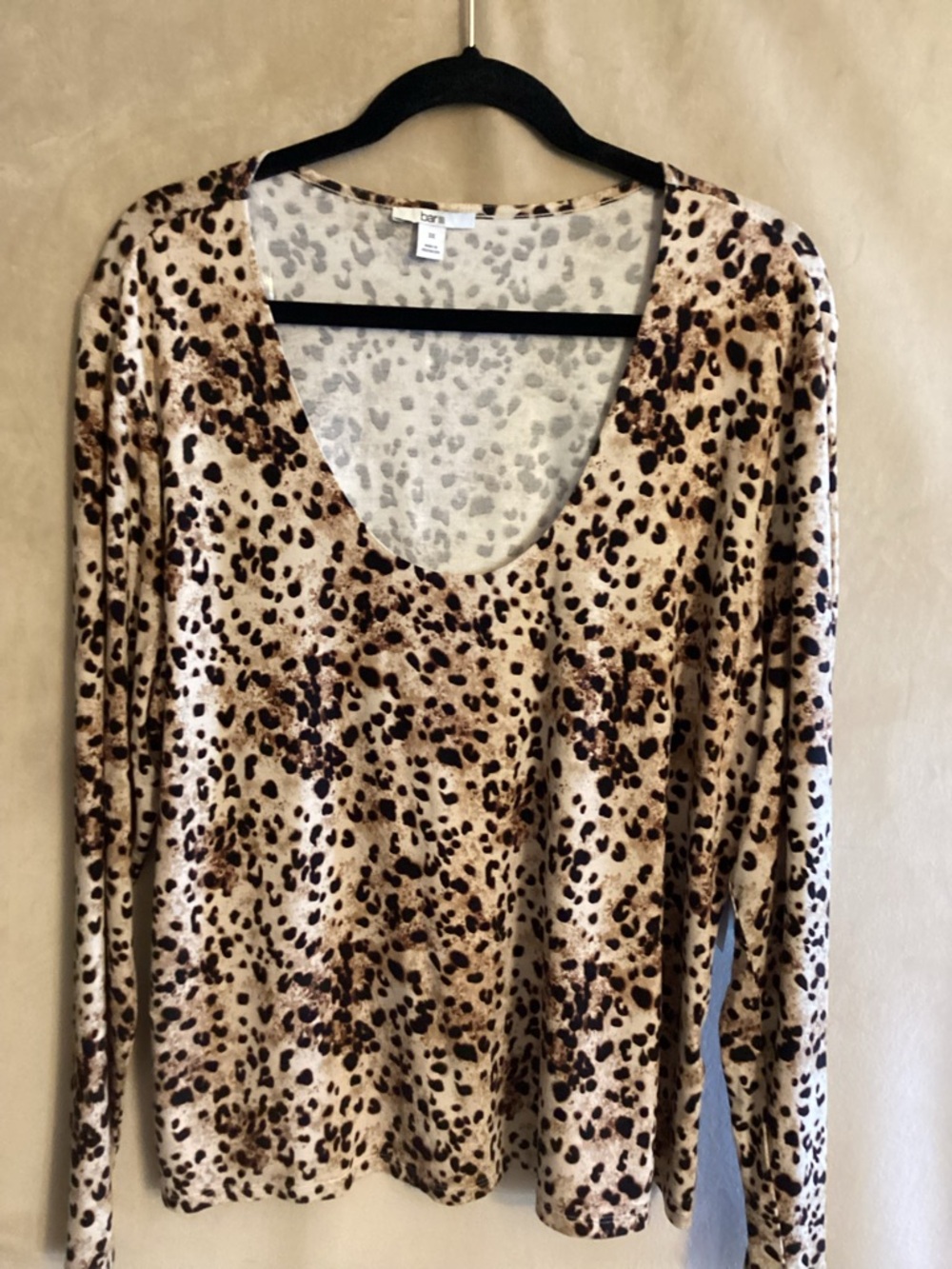 Bar III Beige & Brown Leopard Print Long Sleeve Top